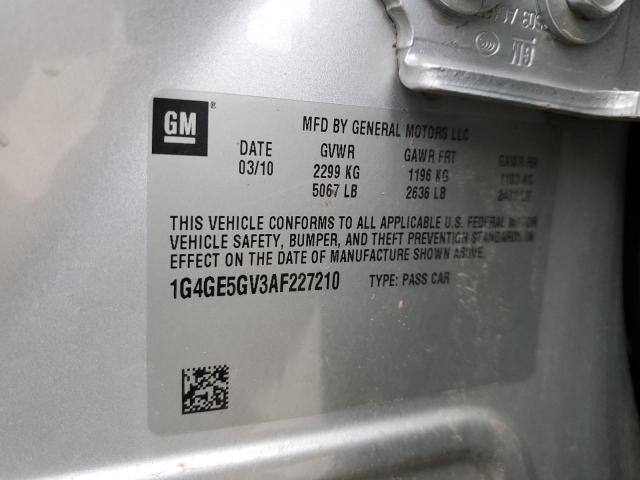 1G4GE5GV3AF227210 - 2010 BUICK LACROSSE CXS SILVER photo 13