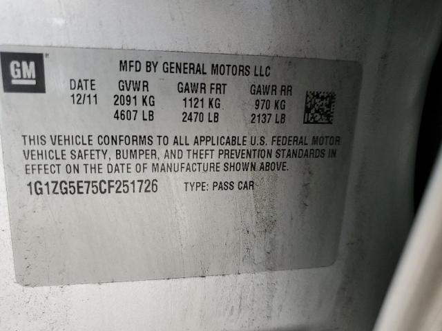 1G1ZG5E75CF251726 - 2012 CHEVROLET MALIBU LTZ ვერცხლისფერი ფოტო 12