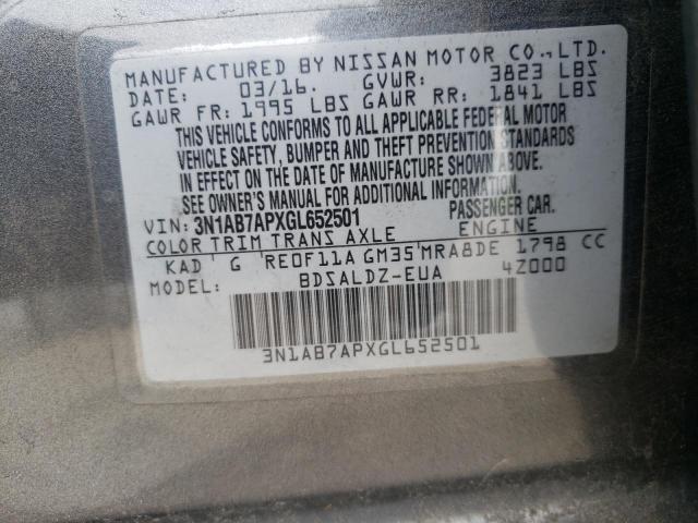 3N1AB7APXGL652501 - 2016 NISSAN SENTRA S GRAY photo 13