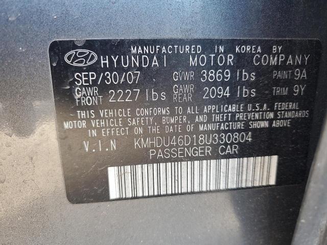 KMHDU46D18U330804 - 2008 HYUNDAI ELANTRA GLS SILVER photo 13