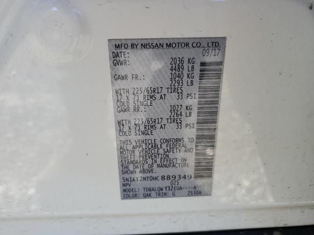 5N1AT2MT0HC889349 - 2017 NISSAN ROGUE S WHITE photo 13