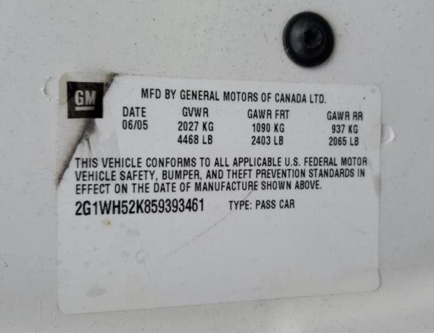 2G1WH52K859393461 - 2005 CHEVROLET IMPALA LS WHITE photo 12