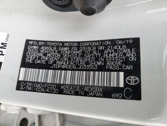 JTDP4RCEXLJ033553 - 2020 TOYOTA COROLLA SE WHITE photo 12