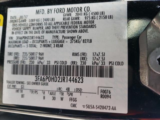 3FA6P0HD2JR144623 - 2018 FORD FUSION SE BLACK photo 12