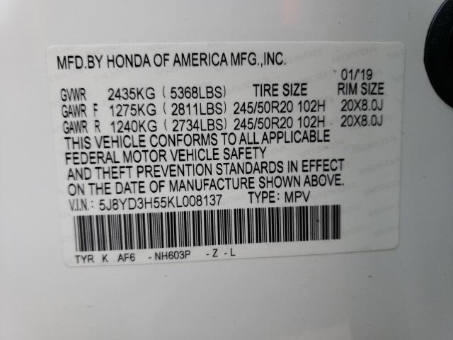 5J8YD3H55KL008137 - 2019 ACURA MDX TECHNOLOGY WHITE photo 13