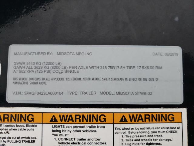 57MGF3423LA000104 - 2020 MID TRAILER BLACK photo 10