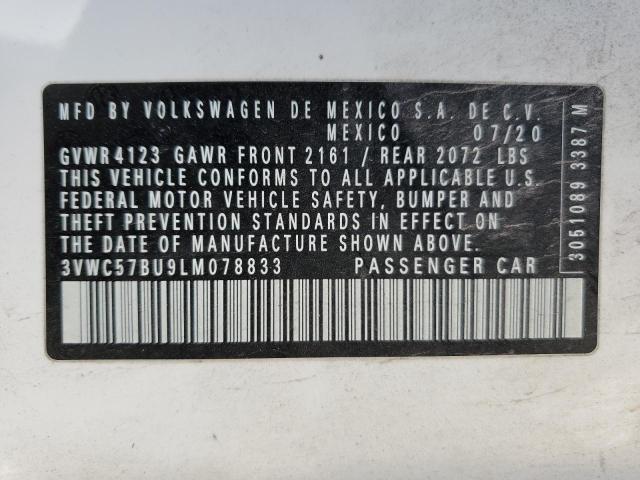 3VWC57BU9LM078833 - 2020 VOLKSWAGEN JETTA S WHITE photo 12