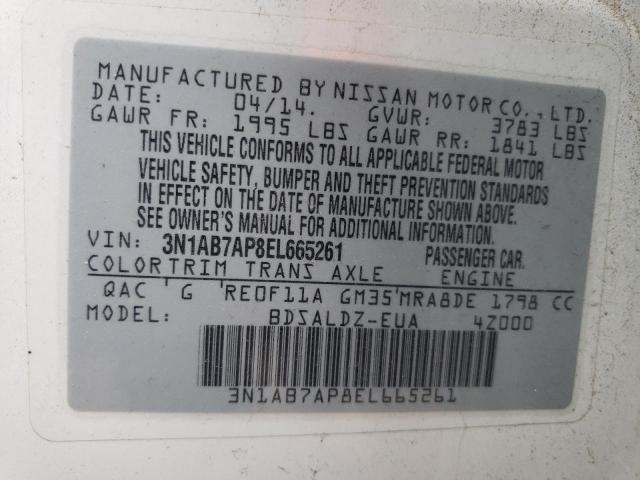 3N1AB7AP8EL665261 - 2014 NISSAN SENTRA S WHITE photo 13