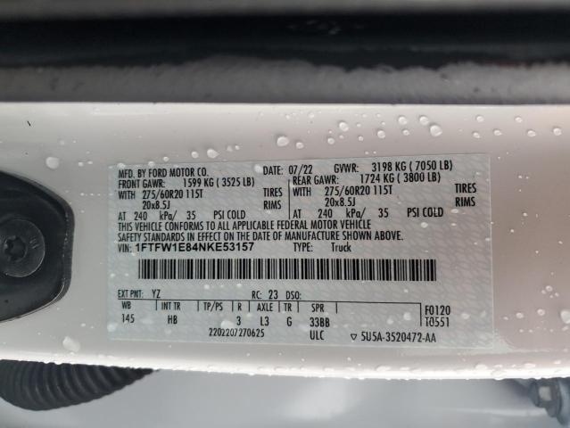 1FTFW1E84NKE53157 - 2022 FORD F150 SUPERCREW WHITE photo 12