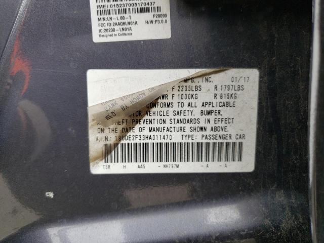 19UDE2F33HA011470 - 2017 ACURA ILX BASE WATCH PLUS CHARCOAL photo 12