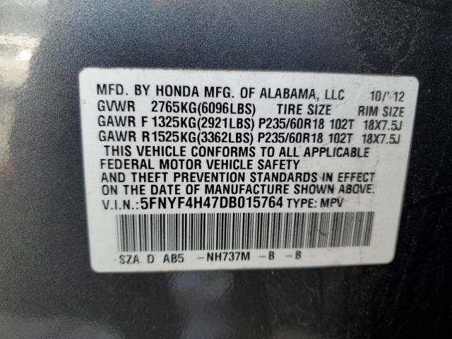 5FNYF4H47DB015764 - 2013 HONDA PILOT EX CHARCOAL photo 13