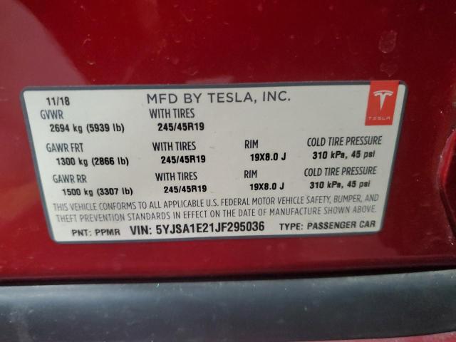 5YJSA1E21JF295036 - 2018 TESLA MODEL S RED photo 13