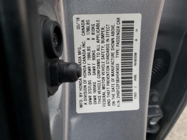 2HGFC2F58JH545653 - 2018 HONDA CIVIC LX SILVER photo 12