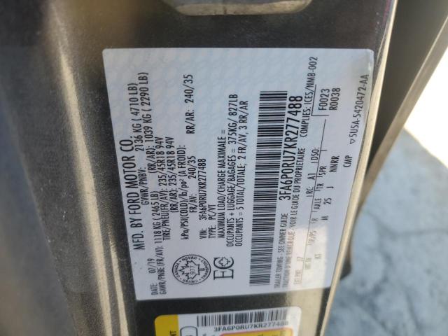 3FA6P0RU7KR277488 - 2019 FORD FUSION TITANIUM GRAY photo 12