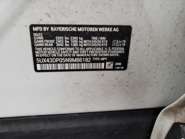 5UX43DP05N9M86182 - 2022 BMW X3 SDRIVE30I WHITE photo 12