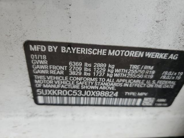 5UXKR0C53J0X98824 - 2018 BMW X5 XDRIVE35I WHITE photo 12