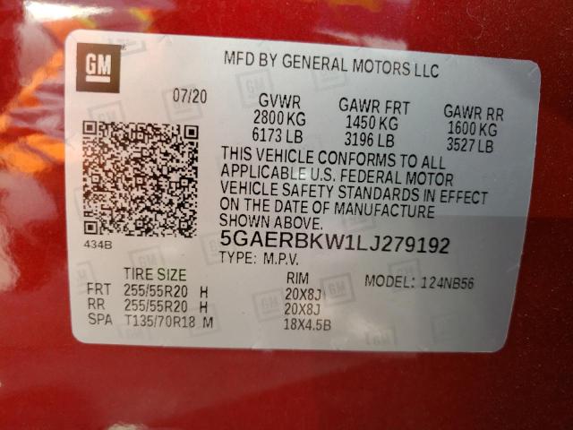 5GAERBKW1LJ279192 - 2020 BUICK ENCLAVE ESSENCE RED photo 13