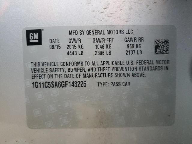 1G11C5SA6GF143226 - 2016 CHEVROLET MALIBU LIM LT 银色 照片 12