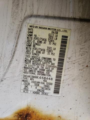 5N1AR18B68C658448 - 2008 NISSAN PATHFINDER S 白色 照片 13