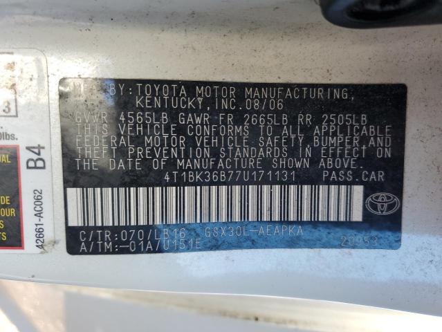 4T1BK36B77U171131 - 2007 TOYOTA AVALON XL Ақ фото 12