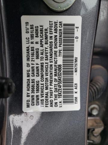 19XZE4F55KE024906 - 2019 HONDA INSIGHT EX GRAY photo 12