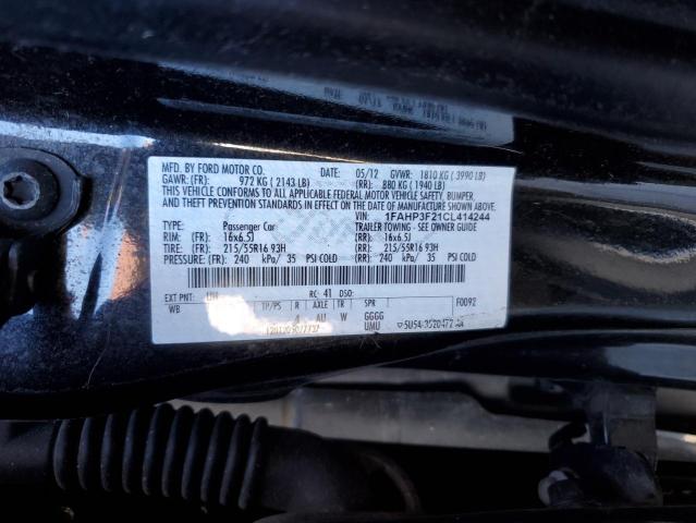 1FAHP3F21CL414244 - 2012 FORD FOCUS SE BLACK photo 12