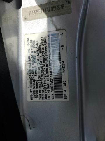 1HGEM21114L058878 - 2004 HONDA CIVIC DX VP Gümüş foto 12