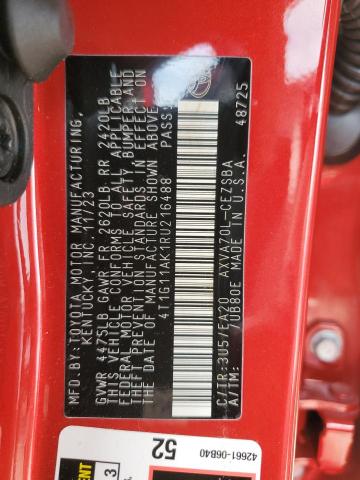 4T1G11AK1RU216488 - 2024 TOYOTA CAMRY SE NIGHT SHADE RED photo 12