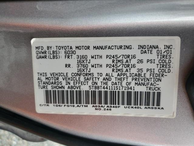 5TBBT44111S171941 - 2001 TOYOTA TUNDRA ACCESS CAB ვერცხლისფერი ფოტო 12