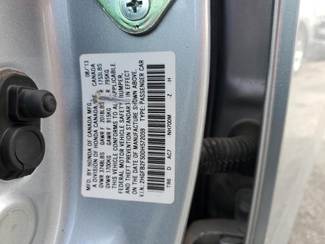 2HGFB2F50DH572059 - 2013 HONDA CIVIC LX SILVER photo 12