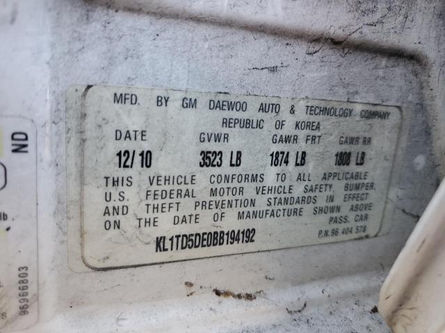 KL1TD5DE0BB194192 - 2011 CHEVROLET AVEO LS 白色 照片 12