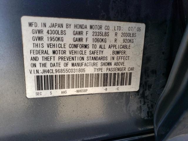 JH4CL96855C031805 - 2005 ACURA TSX GRAY photo 12