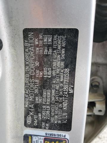 KNDJT2A18B7311538 - 2011 KIA SOUL SILVER photo 12