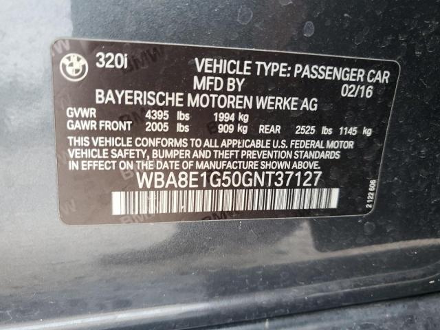 WBA8E1G50GNT37127 - 2016 BMW 320 I GRAY photo 12