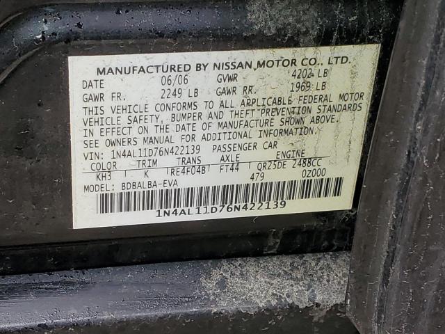 1N4AL11D76N422139 - 2006 NISSAN ALTIMA S BLACK photo 12