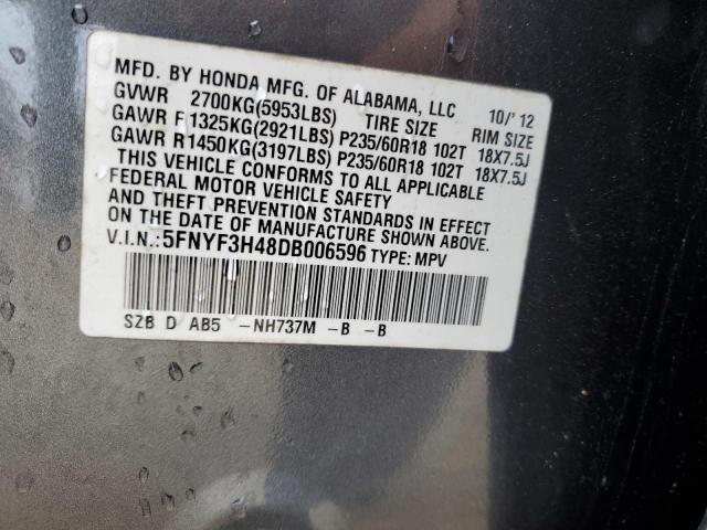 5FNYF3H48DB006596 - 2013 HONDA PILOT EX GRAY photo 14