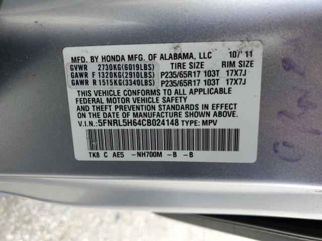 5FNRL5H64CB024148 - 2012 HONDA ODYSSEY EXL SILVER photo 13