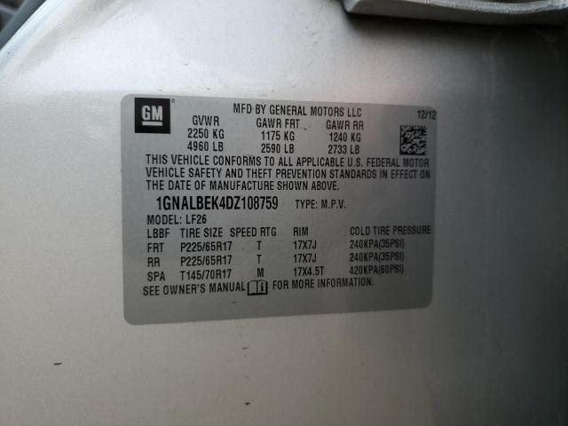 1GNALBEK4DZ108759 - 2013 CHEVROLET EQUINOX LS SILVER photo 12