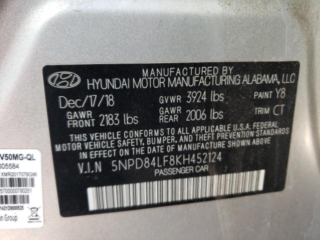 5NPD84LF8KH452124 - 2019 HYUNDAI ELANTRA SEL SILVER photo 12