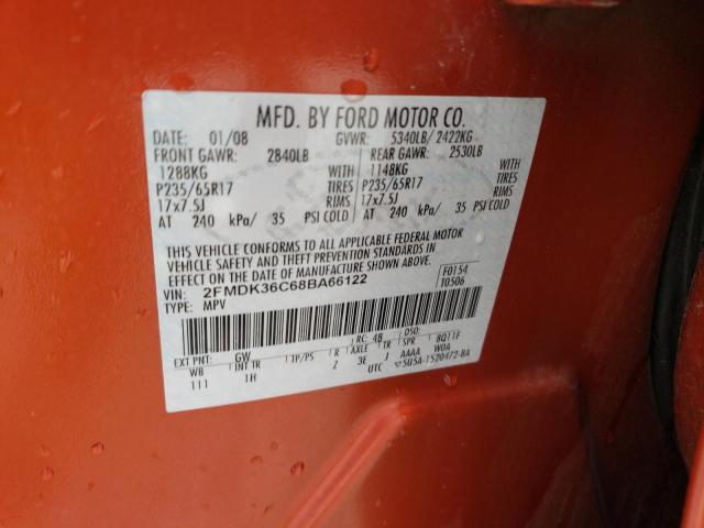 2FMDK36C68BA66122 - 2008 FORD EDGE SE ORANGE photo 13