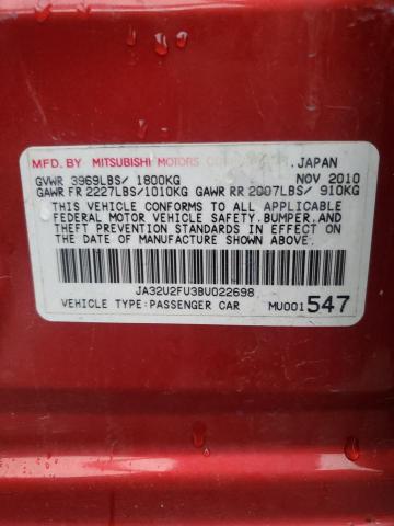 JA32U2FU3BU022698 - 2011 MITSUBISHI LANCER ES/ES SPORT RED photo 12