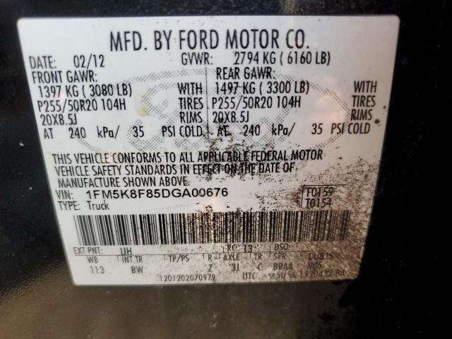 1FM5K8F85DGA00676 - 2013 FORD EXPLORER LIMITED BLACK photo 13