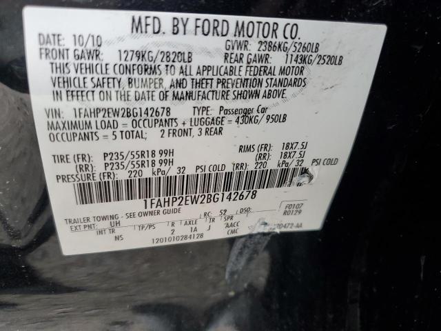 1FAHP2EW2BG142678 - 2011 FORD TAURUS SEL BLACK photo 12