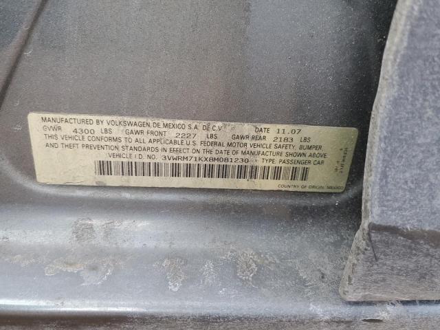 3VWRM71KX8M081230 - 2008 VOLKSWAGEN JETTA SE GRAY photo 12