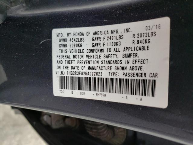 1HGCR3F82GA022623 - 2016 HONDA ACCORD EXL GRAY photo 12