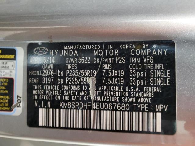 KM8SRDHF4EU067680 - 2014 HYUNDAI SANTA FE GLS SILVER photo 13