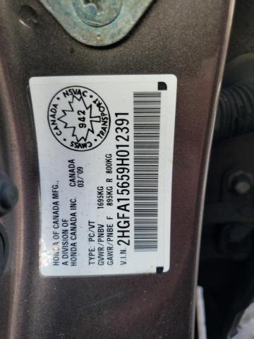 2HGFA15659H012391 - 2009 HONDA CIVIC LX-S Մոխրագույն լուսանկար 13