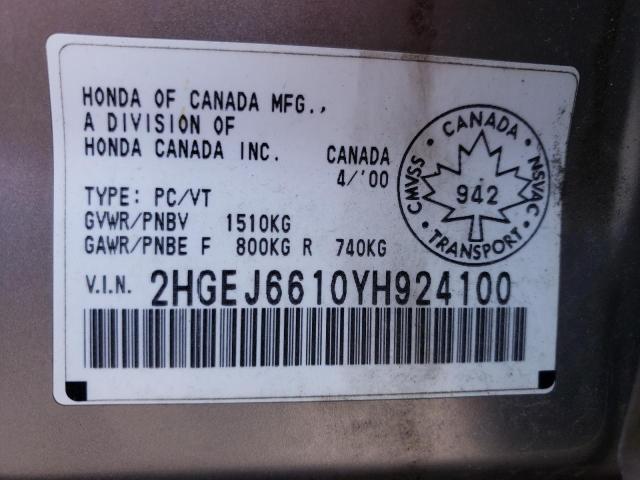 2HGEJ6610YH924100 - 2000 HONDA CIVIC BASE 银色 照片 12