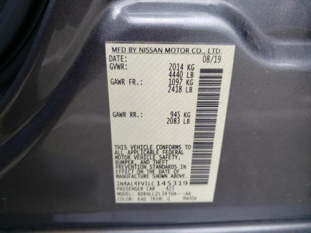 1N4AL4FV1LC145319 - 2020 NISSAN ALTIMA PLATINUM CHARCOAL photo 12