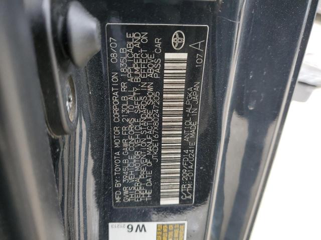 JTKDE167X80247205 - 2008 TOYOTA SCION TC შავი ფოტო 12